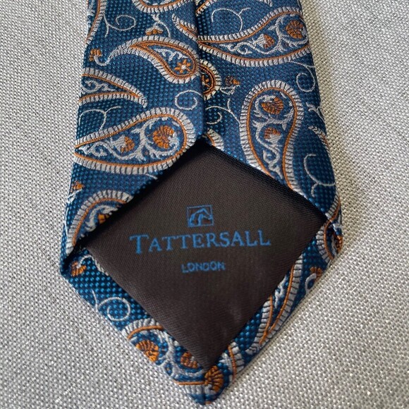 Tattersal London Blue Paisley Men’s Tie. 100% Silk - Picture 2 of 11